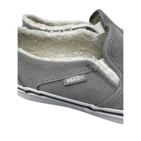 Vans Asher Suede Drizzle Grey Sherpa Slip On Skate Shoes Women's Size 6.5 - Picture 2 of 11